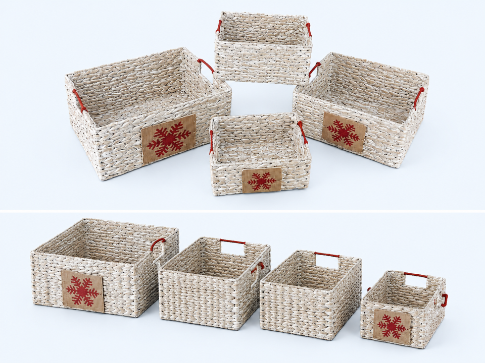 Superior Whitewashed Havana-Weaving Water Hyacinth Baskets- Set of 4